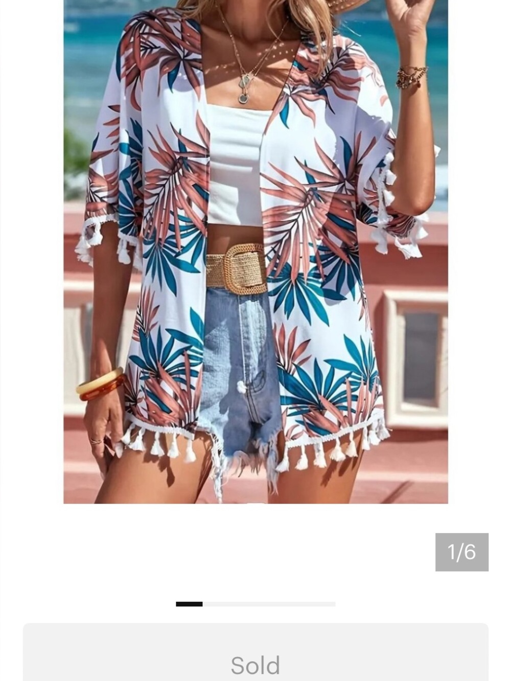 Kimono Top Swim Cover Tropical Tassel Trim NEW Large